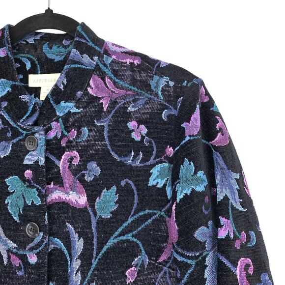 Vintage 90s Appleseeds Tapestry Blazer Jacket Womens Size Medium Floral Print - Picture 3 of 6